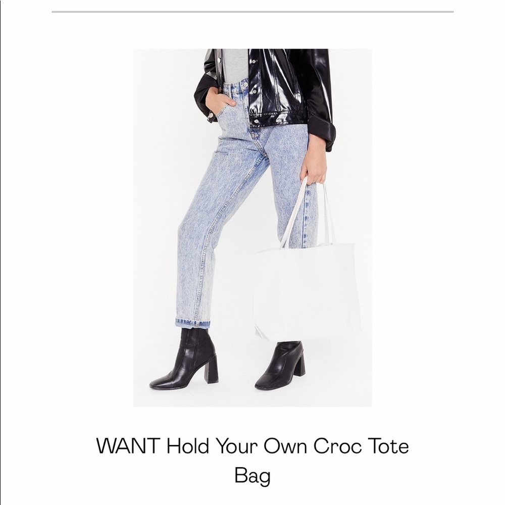 Faux Croc White Tote Bag